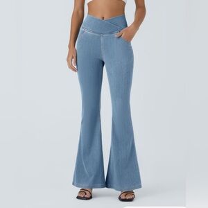 NWT Halara Flex High Waisted Crossover Pocket Washed Casual Jeans